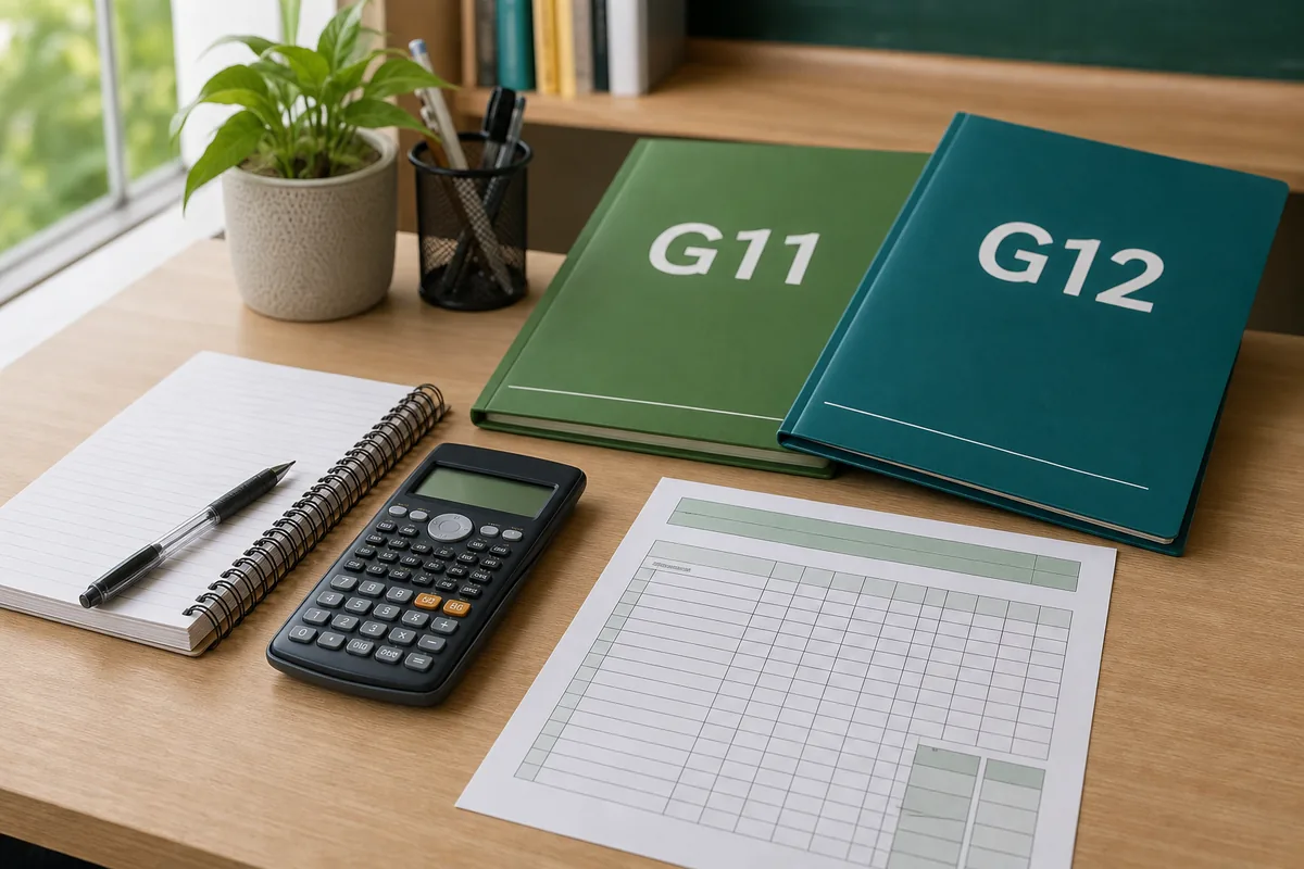 Senior high school report card, calculator, and Grade 11 and Grade 12 folders for GWA computation